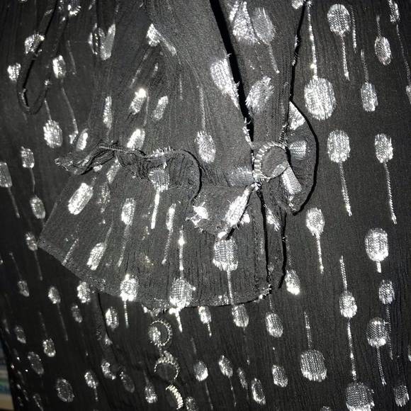 The Kooples Black Silver Smart Shirt with Puffed Sleeves and Polka Dot - Picture 9 of 12